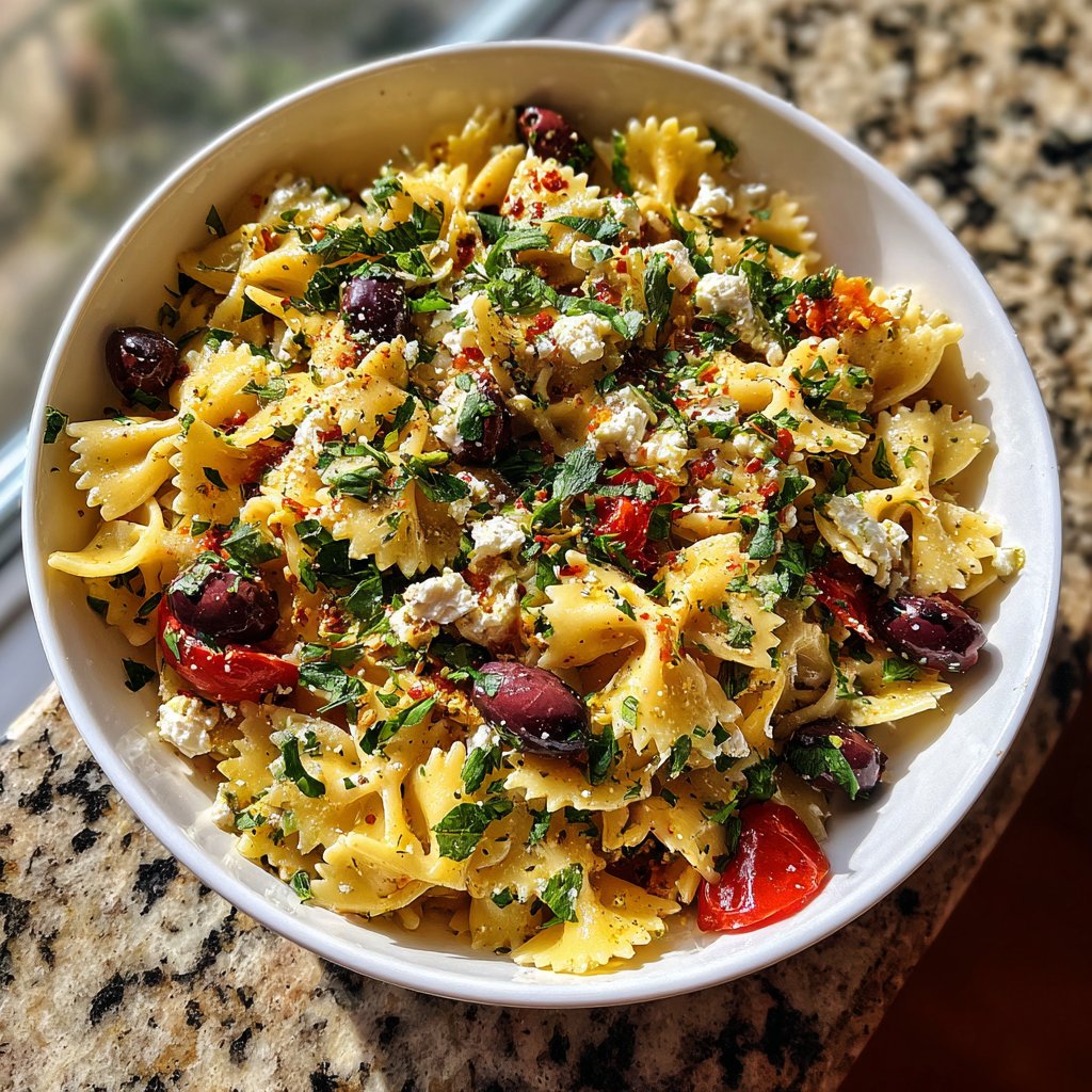 Mediterraner Nudelsalat Mit Feta Und Oliven