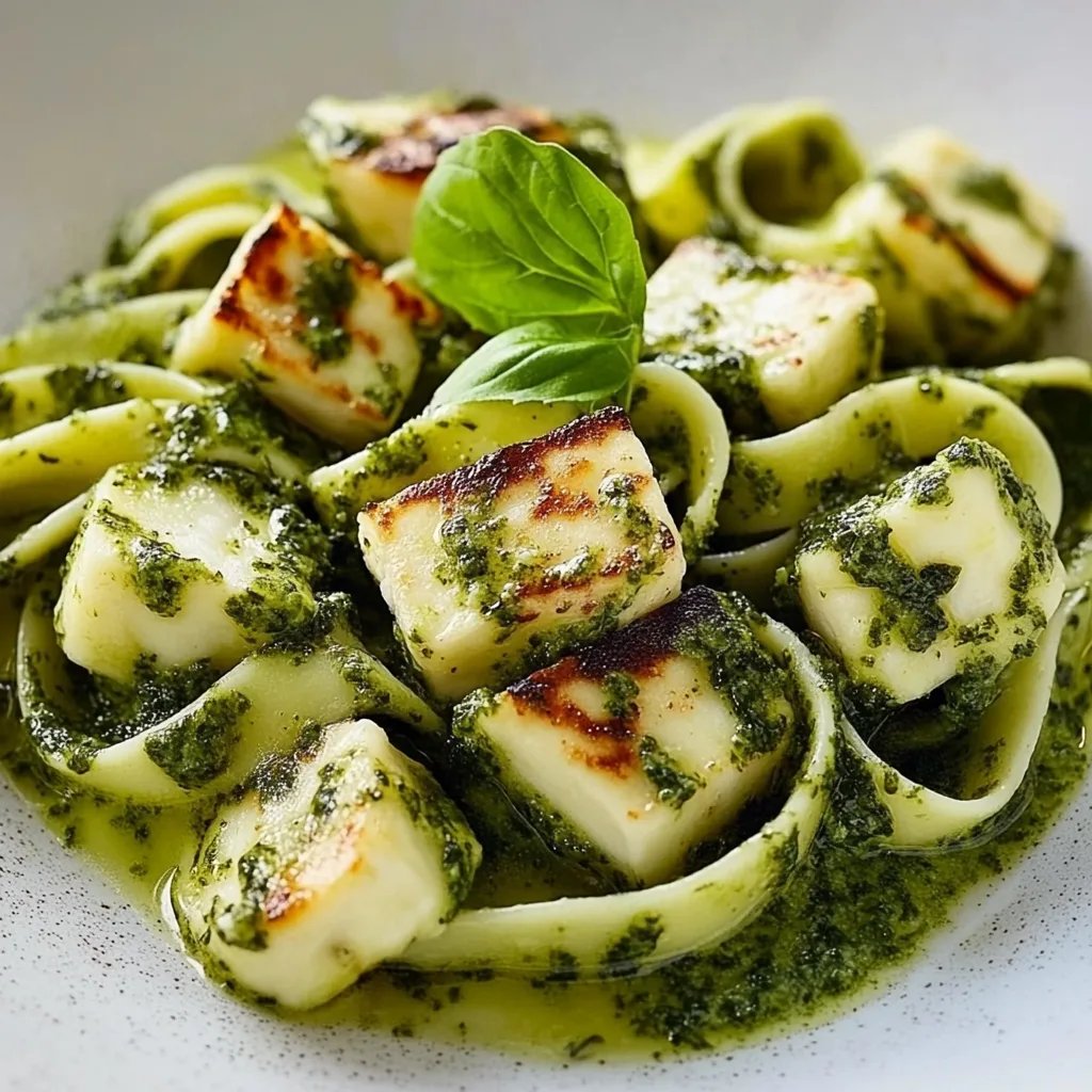 Halloumi mit Zucchini-Pesto-Nudeln